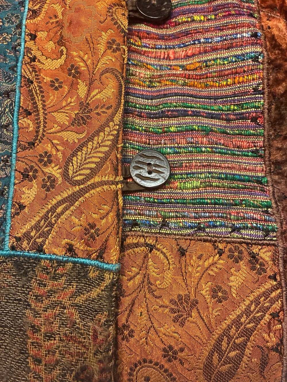 Coldwater Creek Patchwork Velvet Paisley Floral Button Front Jacket Size PM - Picture 8 of 13